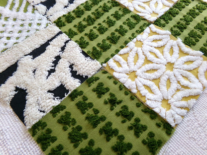 bewitching vintage chenille fabric squares, set of 16 black, green & gold 6" quilt blocks for crafts, sewing, diy pillow covers