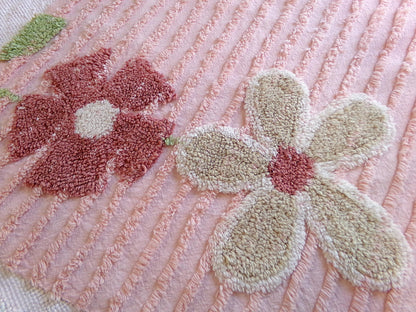 Love Pink Floral Vintage Chenille Fabric, Simple Climbing Daisy Flower Design, 28" x 20" Piece of Cotton Sewing Material for pillows, quilts