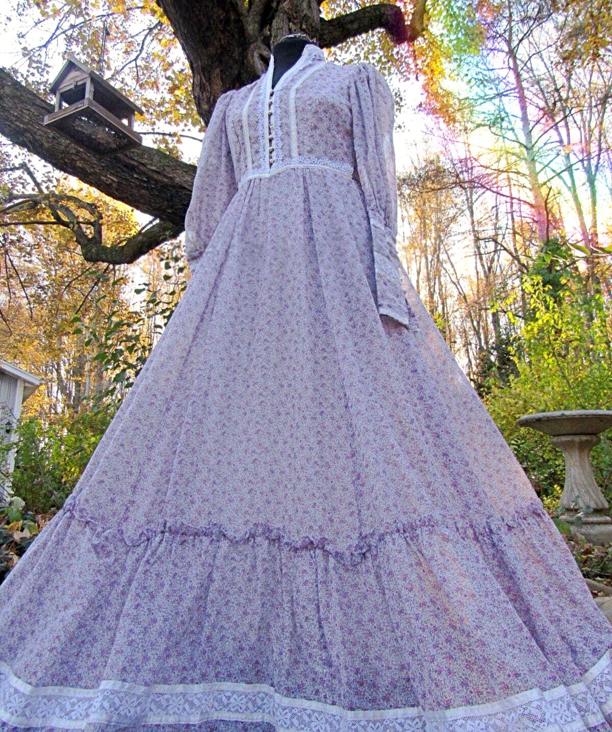 beautiful vintage Gunne Sax maxi dress, 1970s prairie style boho wildflower calico print, XXS
