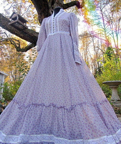 beautiful vintage Gunne Sax maxi dress, 1970s prairie style boho wildflower calico print, XXS