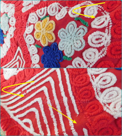 Love is all Around Vintage BOLD PEACOCK Chenille Bedspread, Full Size, Rainbow Red Rapture