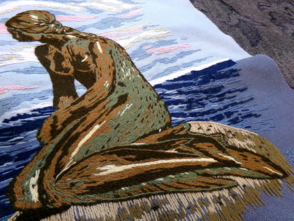 Vintage THE MERMAID Finished Crewel Embroidery Piece, Completed Paragon 0411 Stitchery, Adele Veres 1970s Design