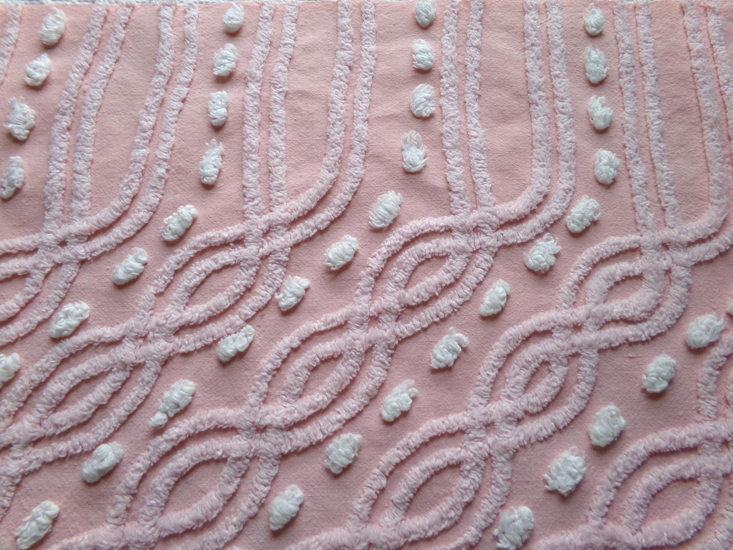 pink eternity link vintage chenille fabric, feminine romantic sewing material for quilts & pillows, 17" x 25" inch piece
