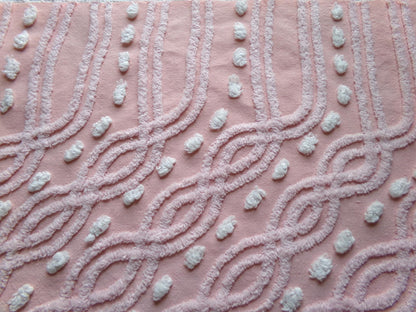 pink eternity link vintage chenille fabric, feminine romantic sewing material for quilts & pillows, 17" x 25" inch piece