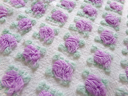 divine amethyst purple rosebud chenille fabric, rare vintage 18" x 25" piece of Morgan Jones sewing material for quilts, pillows, crafts