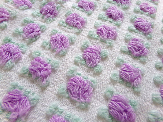 divine amethyst purple rosebud chenille fabric, rare vintage 18" x 25" piece of Morgan Jones sewing material for quilts, pillows, crafts