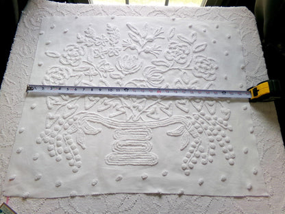 exquisite bride's basket vintage chenille fabric, white floral design is lovely material for quilts, wall hanging, crafts, 25" x 21" piece