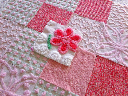 Sweet Kisses Chenille Fabric Squares Set in Pink, Red, White, 17 Blocks, 6" inch ea, Great Range of Textures & a Pretty Flower Block