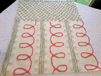 doodles & dots vintage chenille fabric, red loops w/ grep pops on buttery yellow, 20" x 24" cut piece