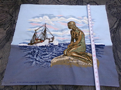 Vintage THE MERMAID Finished Crewel Embroidery Piece, Completed Paragon 0411 Stitchery, Adele Veres 1970s Design