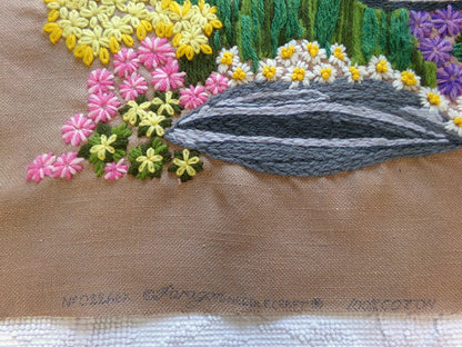 ROCK GARDEN Vintage Crewel Embroidery, FINISHED Boho Style Stitchery, Paragon Needlecraft #0215, Retro Floral Design by Barbara Sparre