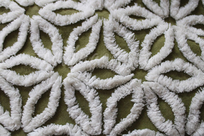 Hippie Olive Daisy Vintage Chenille Fabric, Earthy Green 24" x 20" inch Piece, So Gorgeous