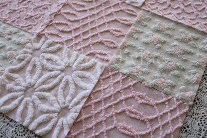 Pink Quilt Squares, Daisy Rosebud Craft Square Set from Vintage Bedspread Fabric, 16 Blocks, 6" x 6" inch