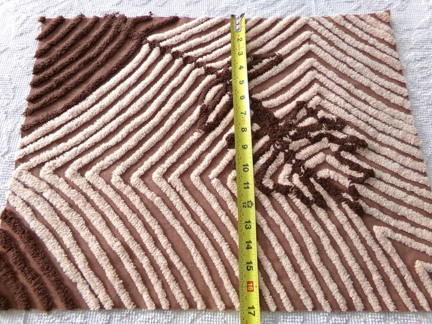 Chocolate Rose Vintage Chenille Fabric, Unique Brown & Mocha Tufting, 16.5" x 21" inch piece of sewing material for quilts, pillows, crafts