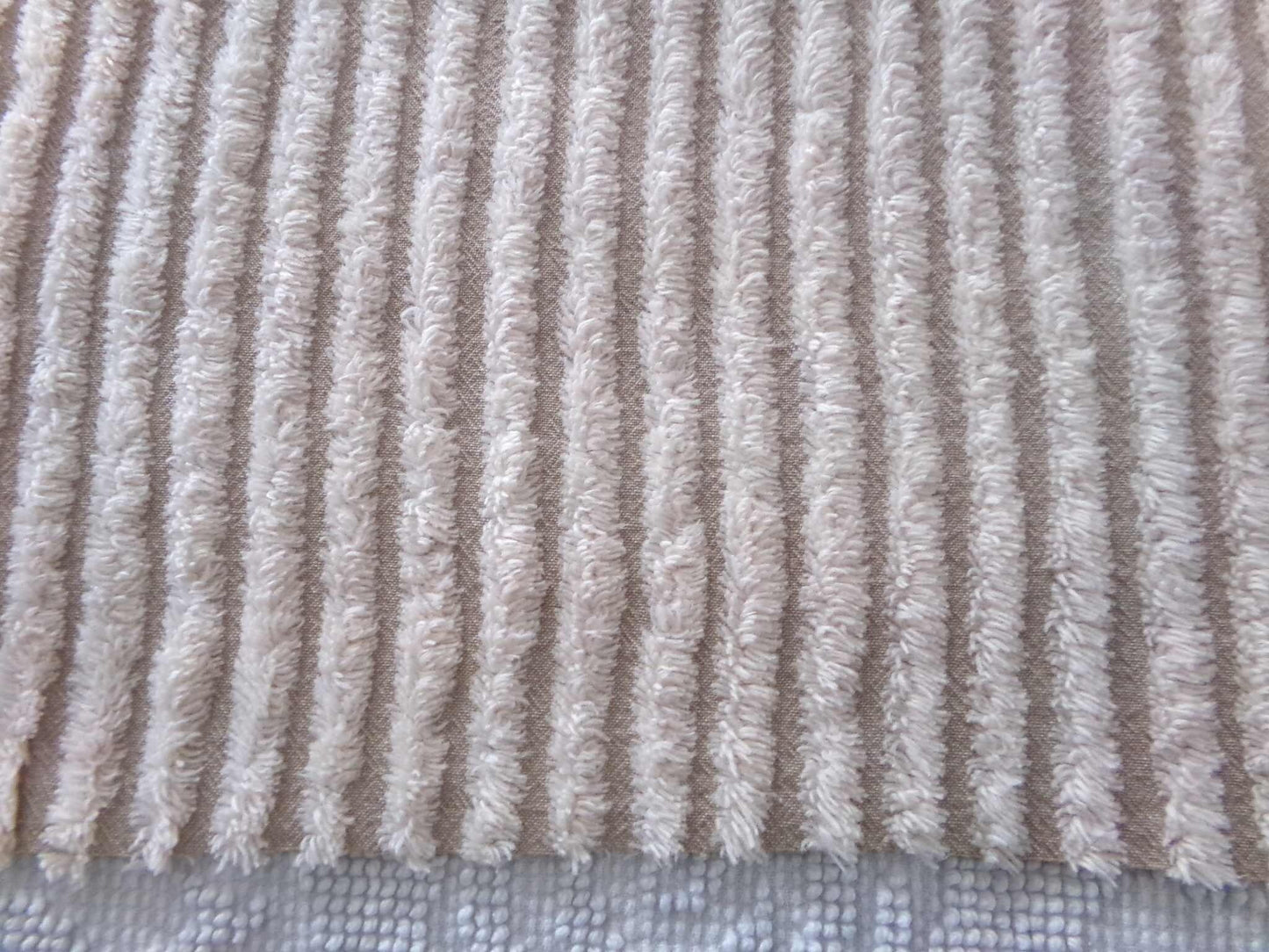 Aged Grey Striped Vintage Chenille Fabric Piece, Maroon Accent Stripes, 21" x 22" inches