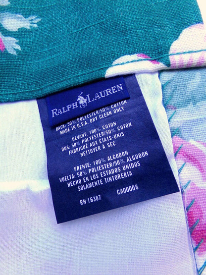 Ralph Lauren Hayley Floral Drapes Window Curtains, Pair of Vintage Green Panels