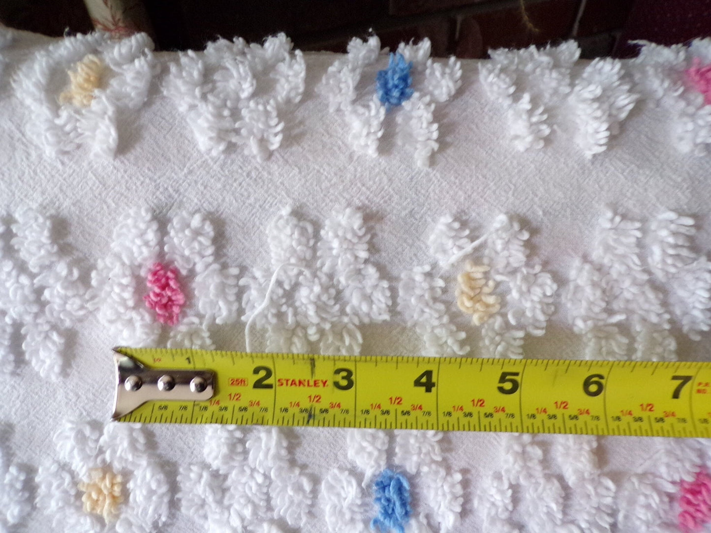 Adorable Rainbow Daisy Vintage Style Chenille Fabric, White Floral 20" x 22" inch Piece, So Cute in Quilts & Sewing Projects