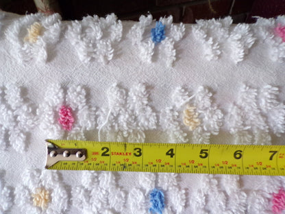Adorable Rainbow Daisy Vintage Style Chenille Fabric, White Floral 20" x 22" inch Piece, So Cute in Quilts & Sewing Projects
