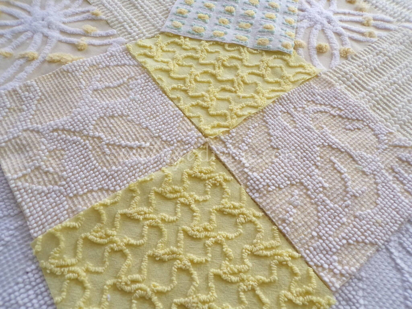 Cheerful Chenille Quilt Squares Set from Vintage Bedspread Fabric, 17 Blocks, 6" x 6" inch, Sunny Yellows