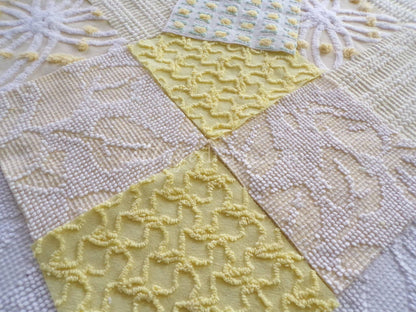 Cheerful Chenille Quilt Squares Set from Vintage Bedspread Fabric, 17 Blocks, 6" x 6" inch, Sunny Yellows