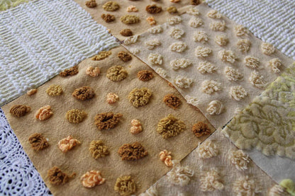 Chenille & Velvet Quilt Squares Set, "Sun Goddess", from Vintage Bedspread Fabric, 16 Blocks, 6" x 6" inches each, Earthtones