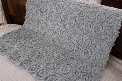 Plush Swirl Tuft Vintage Chenille Bedspread Quilt Fabric, 21" x 25" inch Piece; Stardust Blue Curlicues