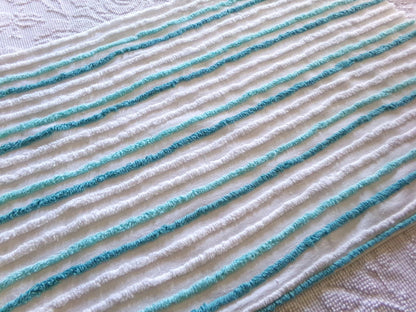 breezy coastal cottage chenille fabric, vintage aqua, teal & white striped sewing material for handmade quilts, crafts, 18" x 24" inch piece