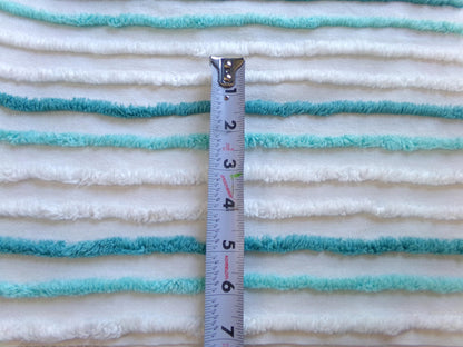 chic coastal cottage vintage chenille fabric, aqua, teal & white striped sewing material for chenille quilts, crafts, 17" x 27" inch piece
