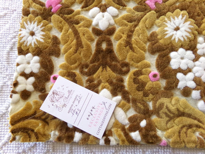 cut velvet fabric in caramel chocolate, vintage Bates tapestry chenille, 12" x 20" inch piece, ideal sewing material for small bags