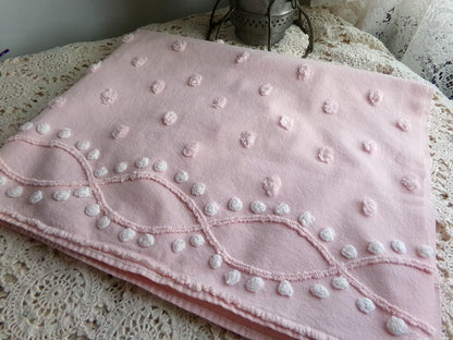 petal pink feminine chenille fabric, vintage sewing material with wideset pops & infinity link accents, lightweight 20" x 27" inch piece