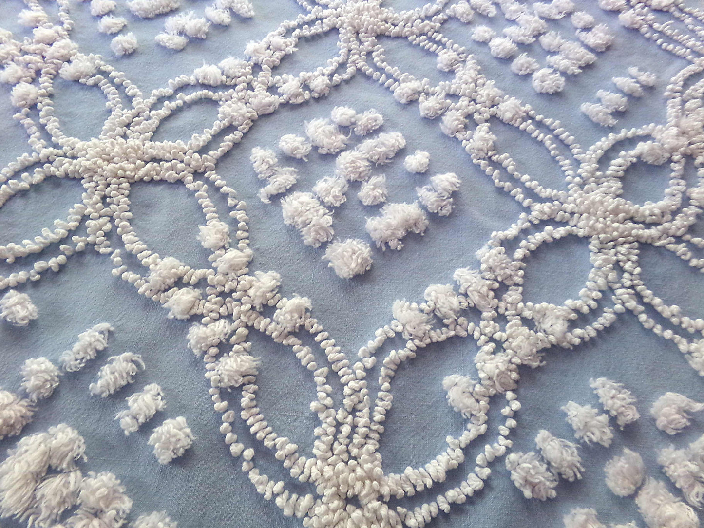 Beach Chic Blue & White Vintage Chenille Quilt Fabric, 23" x 26" Piece, 100% Cotton Classic Design