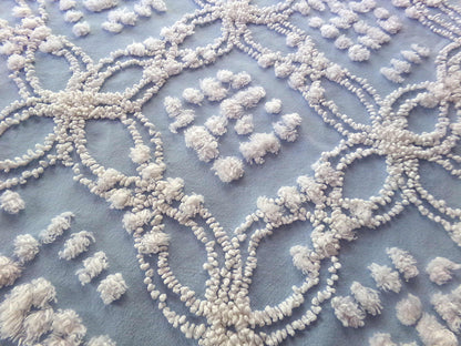 Beach Chic Blue & White Vintage Chenille Quilt Fabric, 23" x 26" Piece, 100% Cotton Classic Design