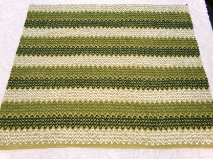groovy green zig zag vintage chenille fabric, earthy avocado, olive textured pattern, 18" x 24" cut piece for arts & crafts