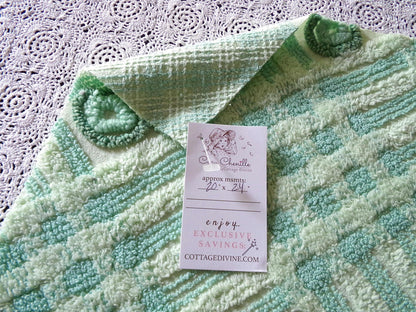 Donut Dots Vintage Chenille Fabric Material, 24" x 20" inch Piece, Lightweight Shamrock Green