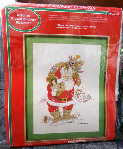 CHRISTMAS EVE Jolly Santa Crewel Embroidery Kit, Vintage Paragon Needlecraft 6940, Holiday Joseph Giordano Design