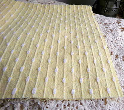 Sunny Yellow Vintage Woven Fabric With Tiny White Chenille Pearl Tufts, Lightweight 20" x 14" Piece