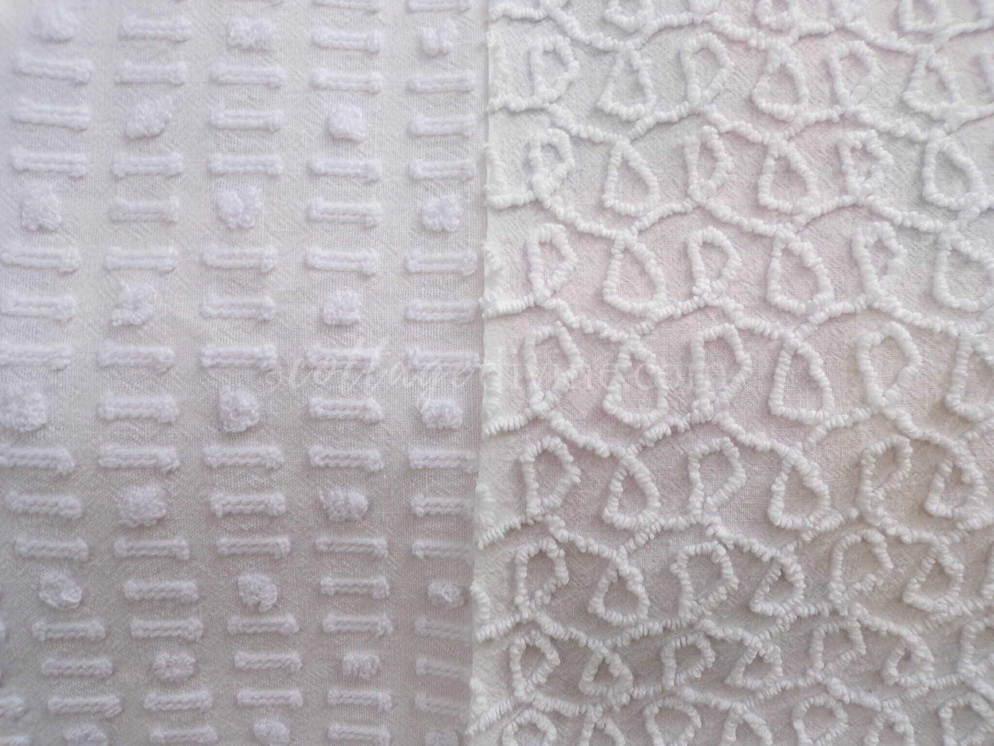 Mini Fabric Bundle, Classic Texture Tuft White, 2 Pieces from Vintage Chenille Bedspreads, 12" x 18" inches each, for Quilts & Crafts