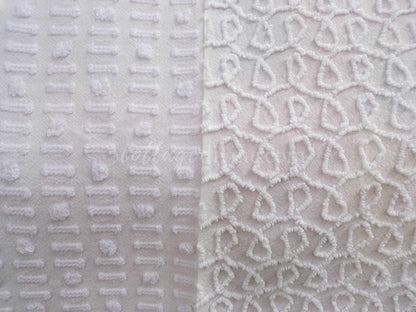 Mini Fabric Bundle, Classic Texture Tuft White, 2 Pieces from Vintage Chenille Bedspreads, 12" x 18" inches each, for Quilts & Crafts