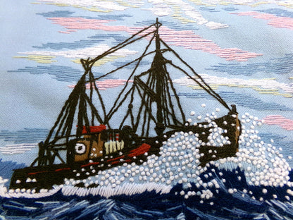 Vintage THE MERMAID Finished Crewel Embroidery Piece, Completed Paragon 0411 Stitchery, Adele Veres 1970s Design