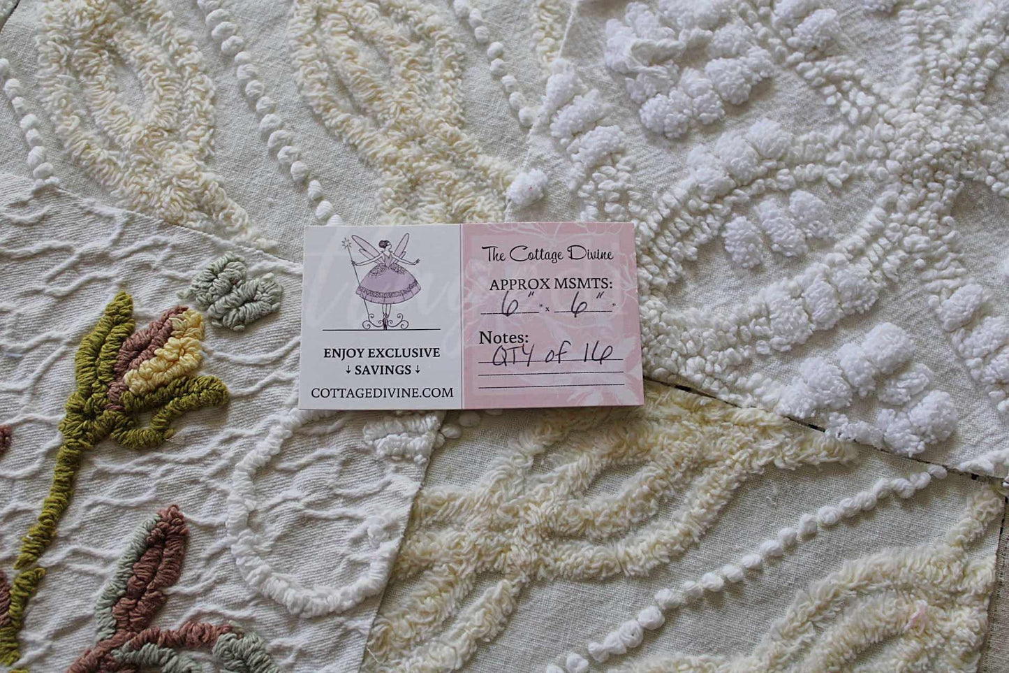 Vintage Matelasse & Chenille Fabric Squares, Heavenly Cream Set of 16 Blocks, 6" Each for Quilts, Crafts