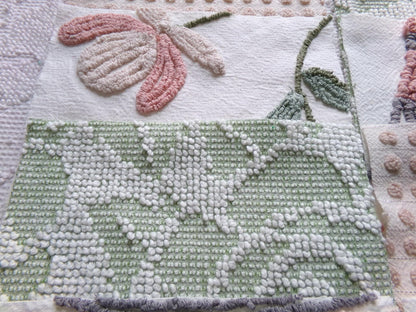 rose garden chenille fabric squares, set of 8 vintage 7.5" quilt blocks, neutrals & chic florals, for sewing, crafts, quilting