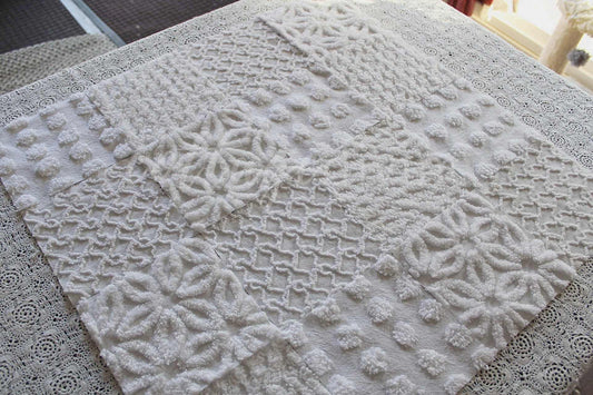 Snow Angel White Chenille Quilt Squares Set from Vintage Bedspread Fabric, 16 Blocks, 6" x 6" inch