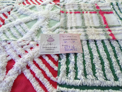 Christmas Quilt Squares Set, Rotary Cut from Vintage Chenille Bedspread Fabric, 16 Blocks, 6" x 6" inch, Traditional Red, Green & White