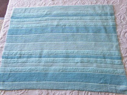 mermaid trail vintage striped chenille fabric, lightweight aqua sewing material with variegated multisize lines, 20" x 24" inch piece