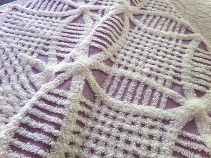 Lavender & White Vintage Chenille Fabric, 26" x 25" inch Piece, Geometric Wedding Ring Design