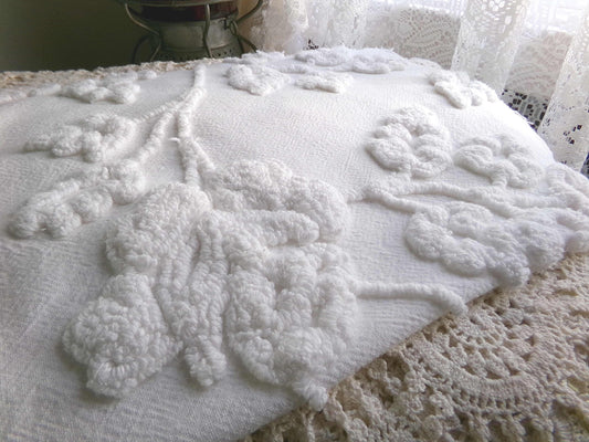 Lovely Ivy Rose Vintage Chenille Fabric Material, 12" x 20" inch Piece, for Fiber Arts, Small Pillow Covers, Crafts & Quilting