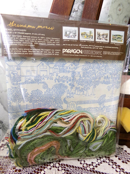 GRANDMA GOES to the Big CITY Crewel Embroidery Kit, Vintage Grandma Moses Paragon Needlecraft Creative Stitchery #0203