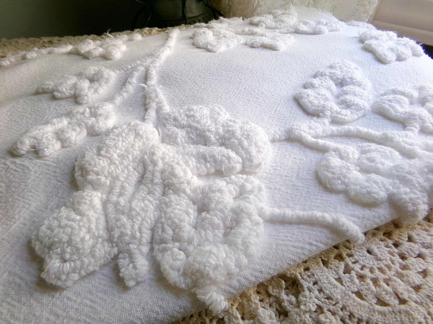 Lovely Ivy Rose Vintage Chenille Fabric Material, 12" x 20" inch Piece, for Fiber Arts, Small Pillow Covers, Crafts & Quilting