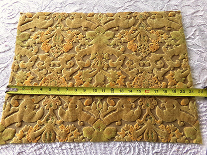 earthtones cut velvet fabric, distressed vintage Bates tapestry style chenille material, 20.5" x 15" piece, popular in boho bags