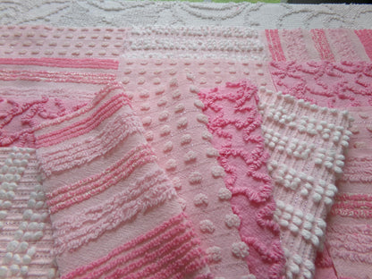 partytime pinks vintage chenille fabric squares, set of 16 fun 6" quilt blocks for quilting, sewing, crafts